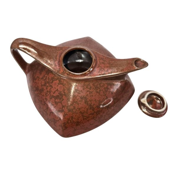 Vintage Mid-Century Modern Teapot Brown Ceramic Angular Speckled Retroneu JE109 - Picture 8 of 11